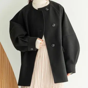 택 포함 새상품 hinari 마루 웨이브 디자인 미들 코트 블랙 F