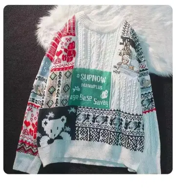 패치워크 니트 스웨터