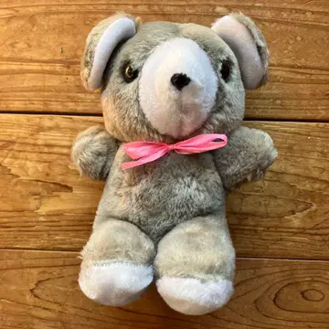 쇼와 레트로 그레이 봉제 인형 핑크 리본 한국제 곰