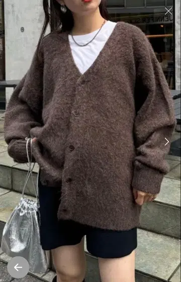 빅 실루엣 샤기 니트 오버 가디건