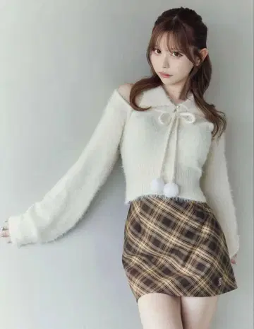 EATME 셔츠 칼라 앙상블 니트 TOP 화이트