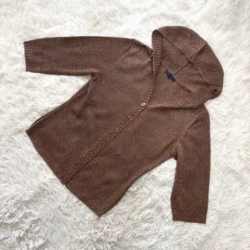 로페 [ M 상당 ] 라메 니트 후디 가디건 7부 소매 브라운 일본제