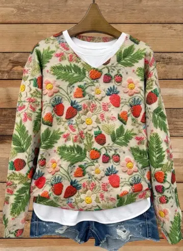 귀여운 딸기의 약간 두꺼운 원단 스웨터 [미사용 새상품] Lsize