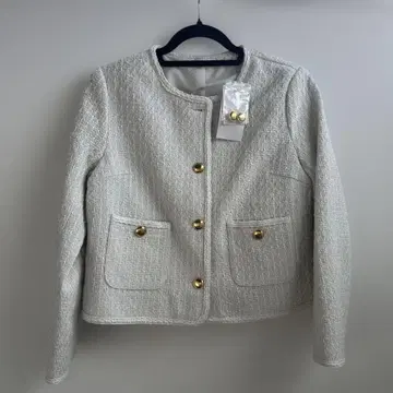 화이트 노카라 트위드 자켓 fifth