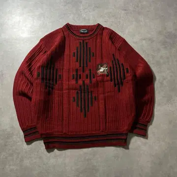 빈티지 기하학 자수 로고 레트로 디자인 니트 스웨터