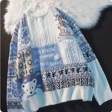 SUPHOW 패치워크 니트 스웨터 긴팔