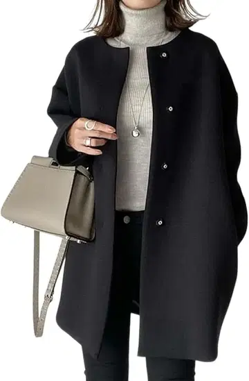 노카라 코트 아우터 여성용 아우터 가을/겨울 블랙 사이즈: M