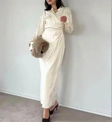 anuans 드레이프 디자인 셔츠 원피스