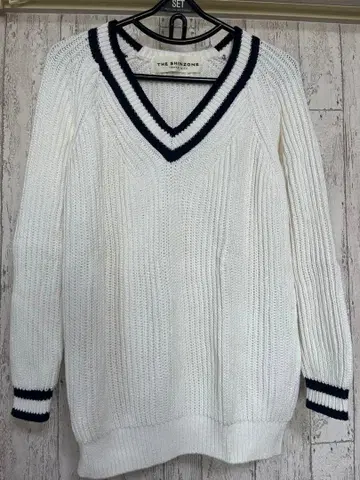 THE SHINZONE 칠드런 니트 V넥 스웨터 화이트/네이비