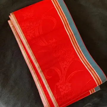 치쿠젠 원조 하카타오리 순수 실크 꽃무늬 반폭 오비 (증지 부착)