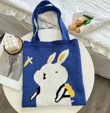 토끼 디자인 니트 토트백