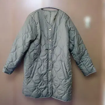 짙은 녹색 퀼팅 롱 코트 여성용 L 사이즈