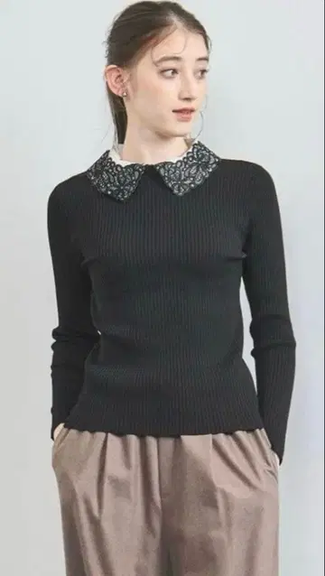 [새상품급] 유나이티드 애로우즈 옷깃 블랙 레이스 긴팔