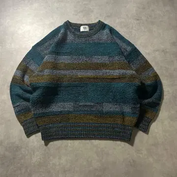 Modigliani 빈티지 올 패턴 보더 기하학 니트 스웨터