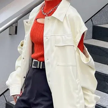 PAGEBOY 에코 가죽 커스텀 롱 블루종 여성용 FREE