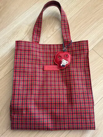 familiar 빨간색 체크 토트 대