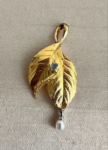 IEI 아쿠아 마린 담수 진주 골드 리프 디자인 펜던트 탑