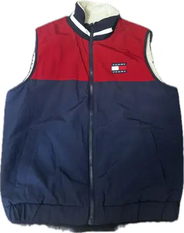 TOMMY 빨간색/네이비 보아 리버서블 지퍼 베스트 XL
