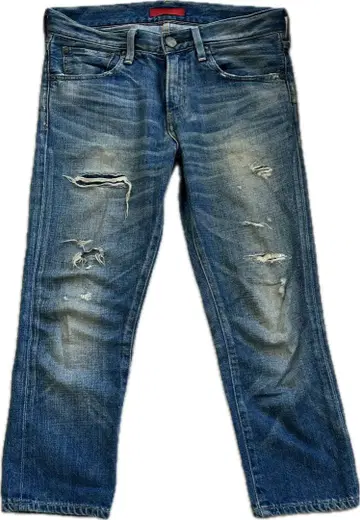 RED CARD 80s 데미지 가공 블루 데님 팬츠