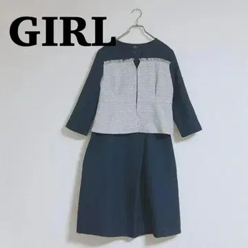 GIRL(걸) 스커트 수트 네이비 절개 트위드 관:285