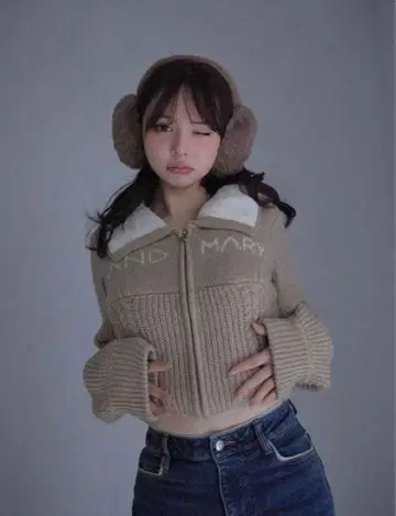 andmary Mary 로고 집업 탑스 베이지