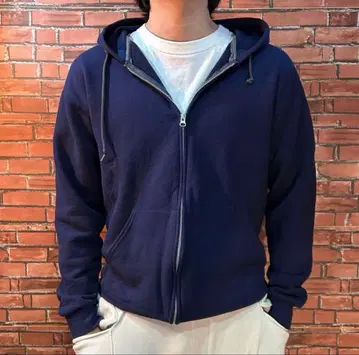 USA 구제 의류 무지 후드 맨투맨 지퍼 후디 짧은 기장 Y2K 네이비