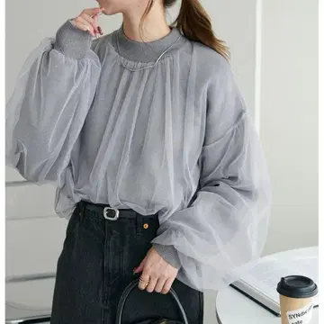 새상품급 Discoat 디스코트(F) 튤 레이어드 니트/그레이