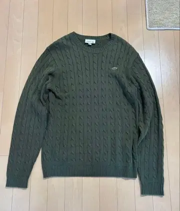 라코스테 올리브 그린 케이블 니트 스웨터