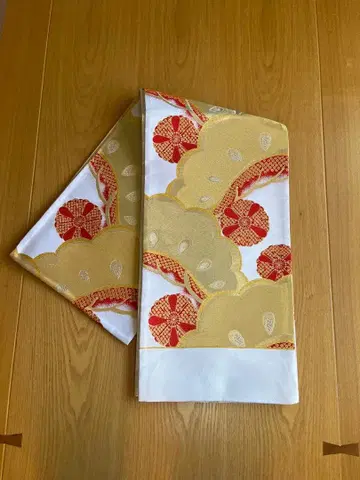 골드 컬러 빨간색 꽃무늬 후쿠로 오비