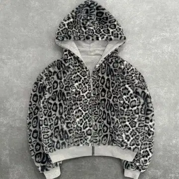 레오파드 후드티 플리스 후드티 리버서블 레오파드 무늬 퍼 후드 L