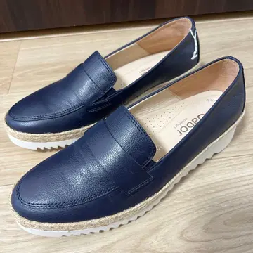 미사용 Gabor 에스파드리유 천연 가죽 로퍼 네이비 3.5G