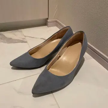 스카이블루 스웨이드 하이힐 펌프스