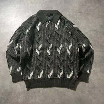 빈티지 기하학 무늬 레트로 흑백 디자인 니트 피케 셔츠