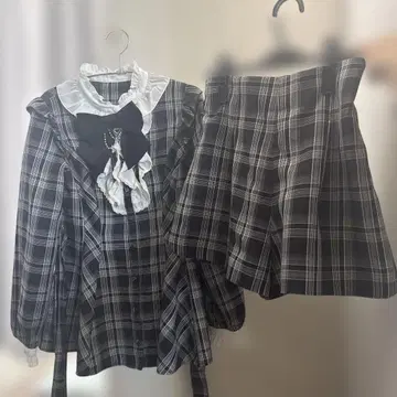 시크릿허니 액세서리 리본 긴팔 셋업 체크 정품