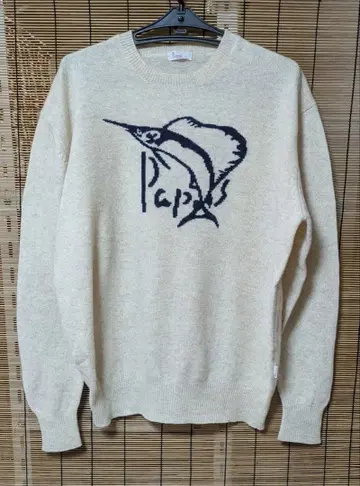 새상품급 파파스 마린 모티브 자수 크루넥 니트 남성용