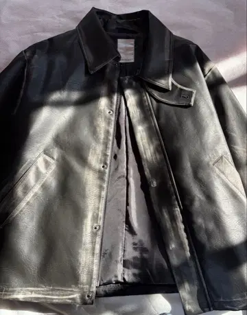 시너리 데미지 가공 가죽 자켓