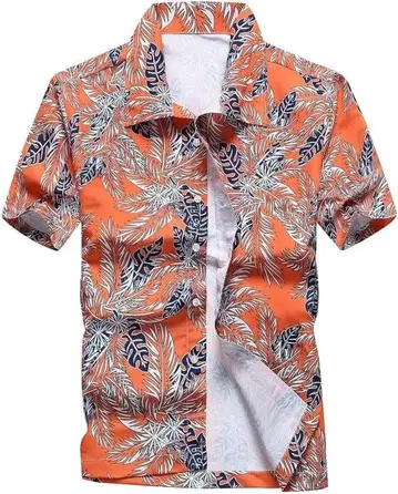하와이안 셔츠 3XL 캐주얼 셔츠 남성용 반팔 셔츠 오렌지