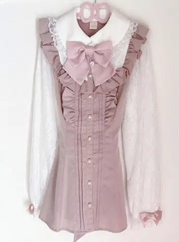 Secret Honey 소매 레이스 핀턱 프릴 요크 절개 셋업