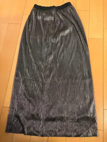 LEPSIM 실버 블랙 롱 플리츠 스커트 F 사이즈