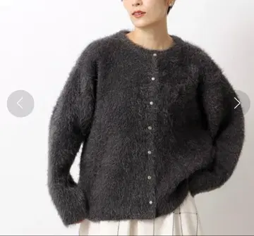 샤기 니트 가디건 차콜 그레이