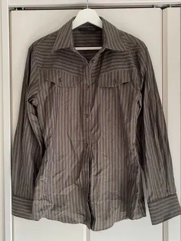 ZARA 스트라이프 포플린 셔츠 브라운 블루