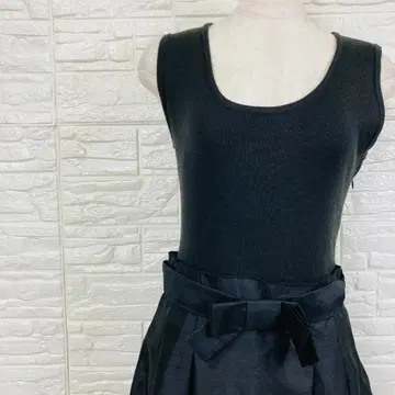 루치카 원피스 무릎 기장 슬리브리스 리본 L 블랙 [1988 19]