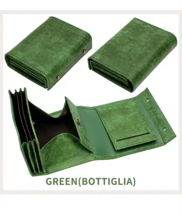 미카와 접이식 지갑 천연 가죽 푸에블로 가죽 동전 지갑 컴팩트 green
