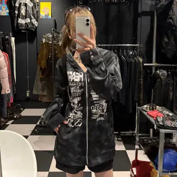 Y2K 그런지 해골 집업 후드티 풀 집업 후드티