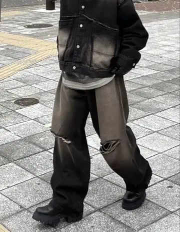 빈티지 워싱 데미지 데님 팬츠