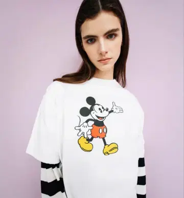 WCJ 디즈니 오버다이 반팔 티셔츠 미키 티 화이트