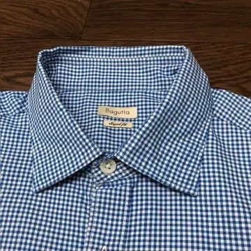 Bagutta 바구타 체크 셔츠 S 남성용 긴팔 셔츠 파랑 x 화이트