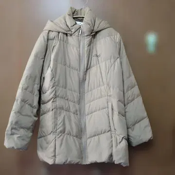 베이지 후드 부착 다운 자켓, 여성용 L 사이즈