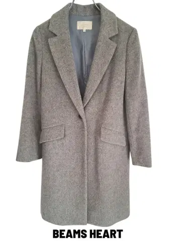 BEAMS HEART 알파카 모헤어 혼방 그레이 체스터 코트 M