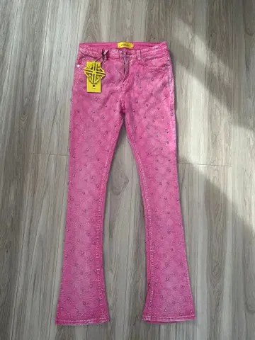 QUAPI 핑크 자수 플레어 팬츠 새상품